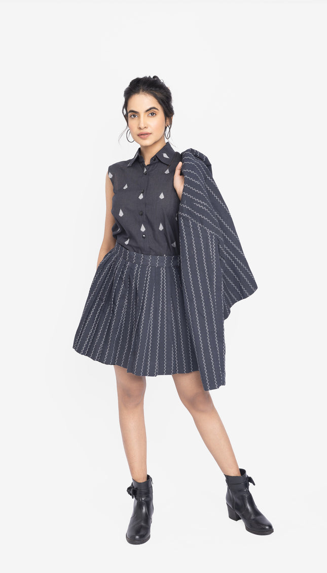 Charcoal Zigzag Blazer Skirt Co-Ord Set