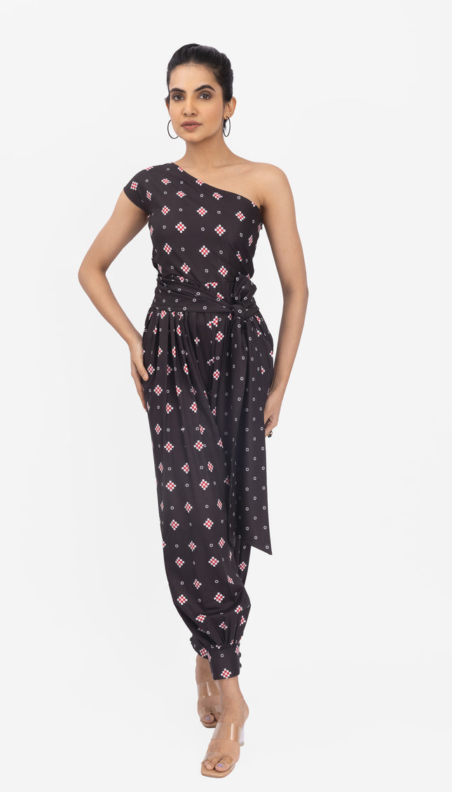 NYRA One-Shoulder Drape Jumpsuit