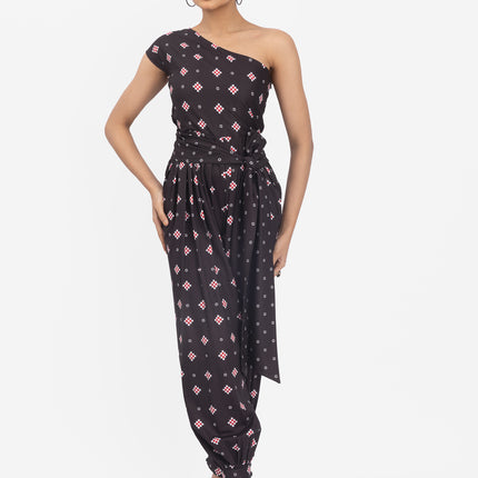 NYRA One-Shoulder Drape Jumpsuit
