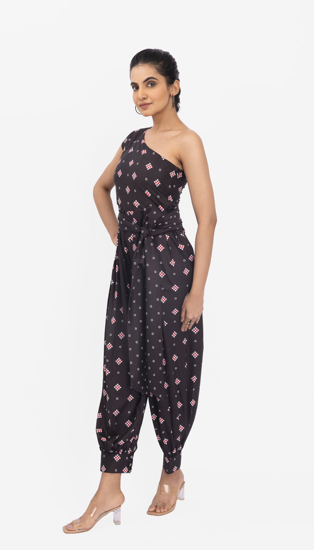 NYRA One-Shoulder Drape Jumpsuit