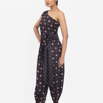 NYRA One-Shoulder Drape Jumpsuit