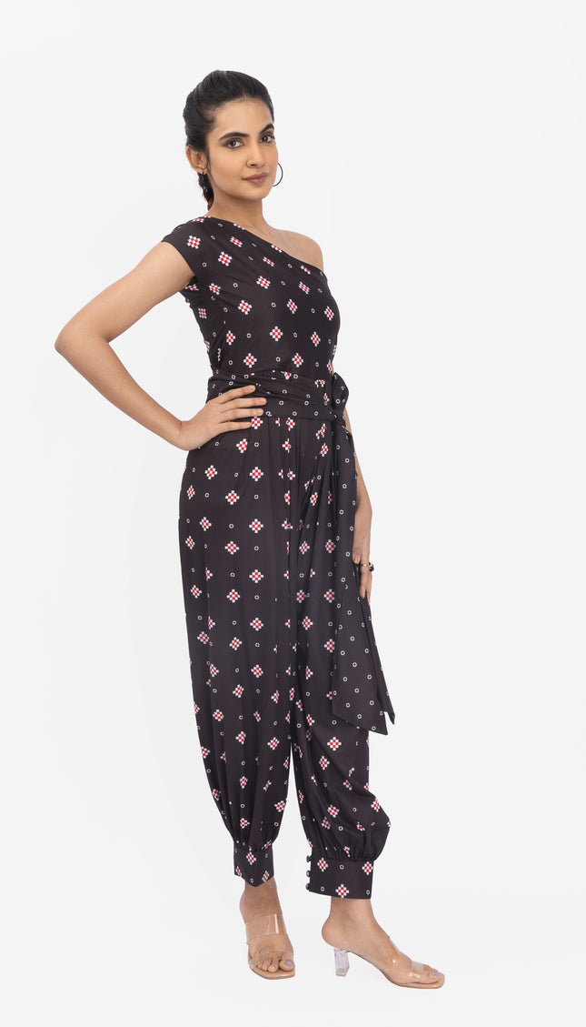 NYRA One-Shoulder Drape Jumpsuit