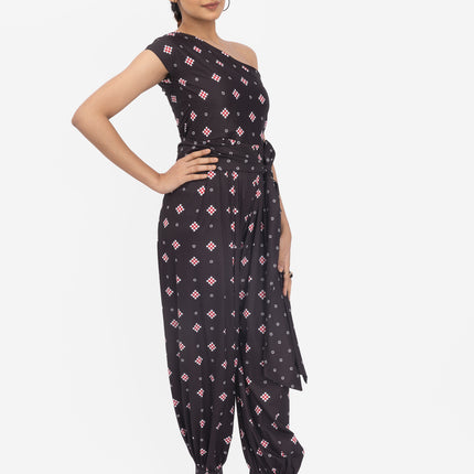 NYRA One-Shoulder Drape Jumpsuit