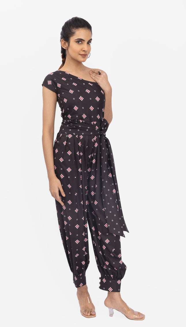 NYRA One-Shoulder Drape Jumpsuit