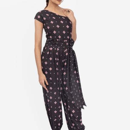 NYRA One-Shoulder Drape Jumpsuit