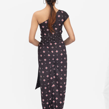 NYRA One-Shoulder Drape Jumpsuit