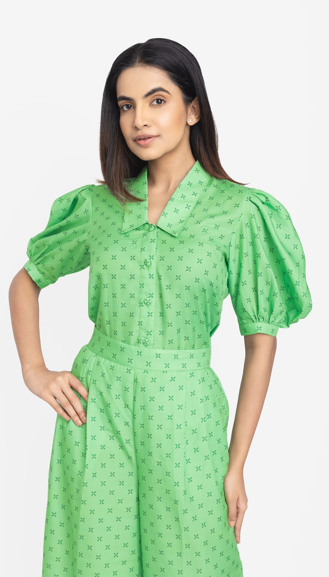 Mint Cross-Print Balloon Co-ord Set