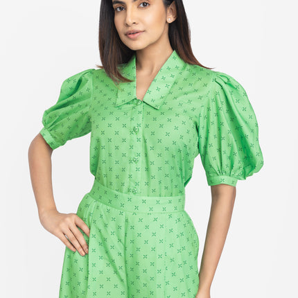 Mint Cross-Print Balloon Co-ord Set