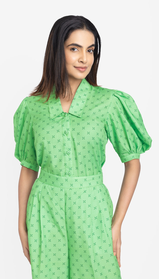 Mint Cross-Print Balloon Co-ord Set