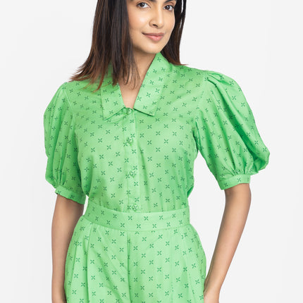 Mint Cross-Print Balloon Co-ord Set