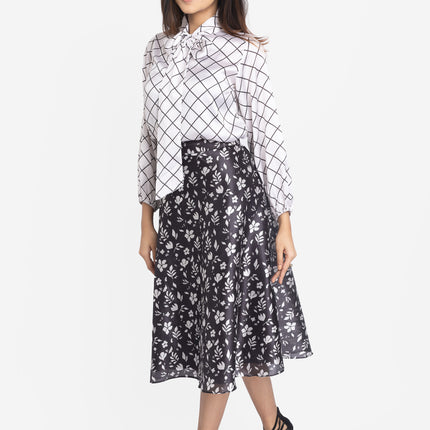 Monochrome Grid Bow-Neck Co-ord Set