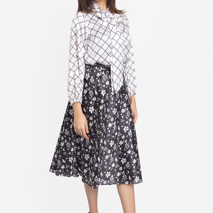 Monochrome Grid Bow-Neck Co-ord Set