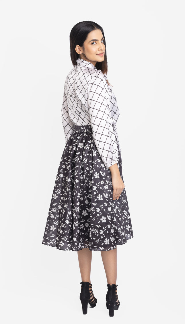 Monochrome Grid Bow-Neck Co-ord Set