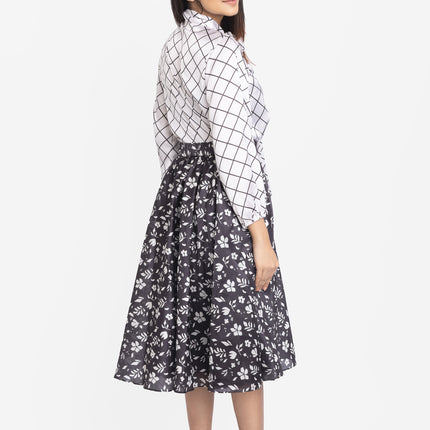 Monochrome Grid Bow-Neck Co-ord Set