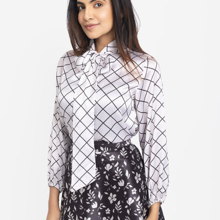 Monochrome Grid Bow-Neck Co-ord Set