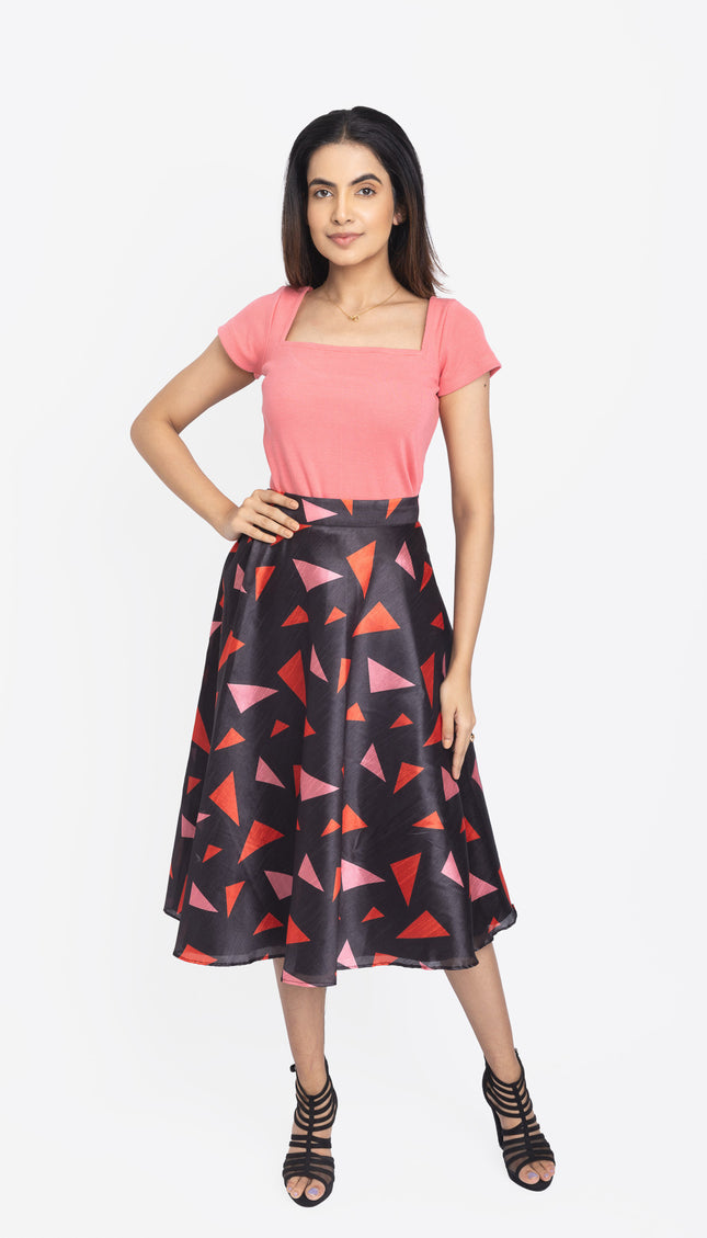 Coral Geometry Fit & Flare Midi Skirt & Top
