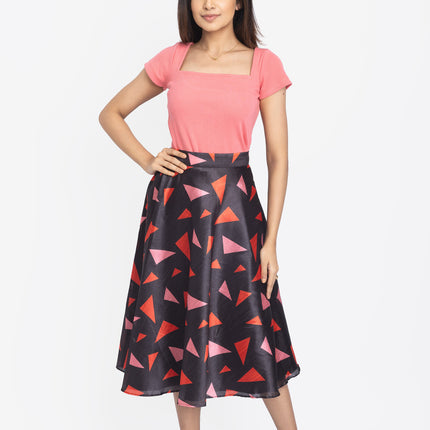 Coral Geometry Fit & Flare Midi Skirt & Top