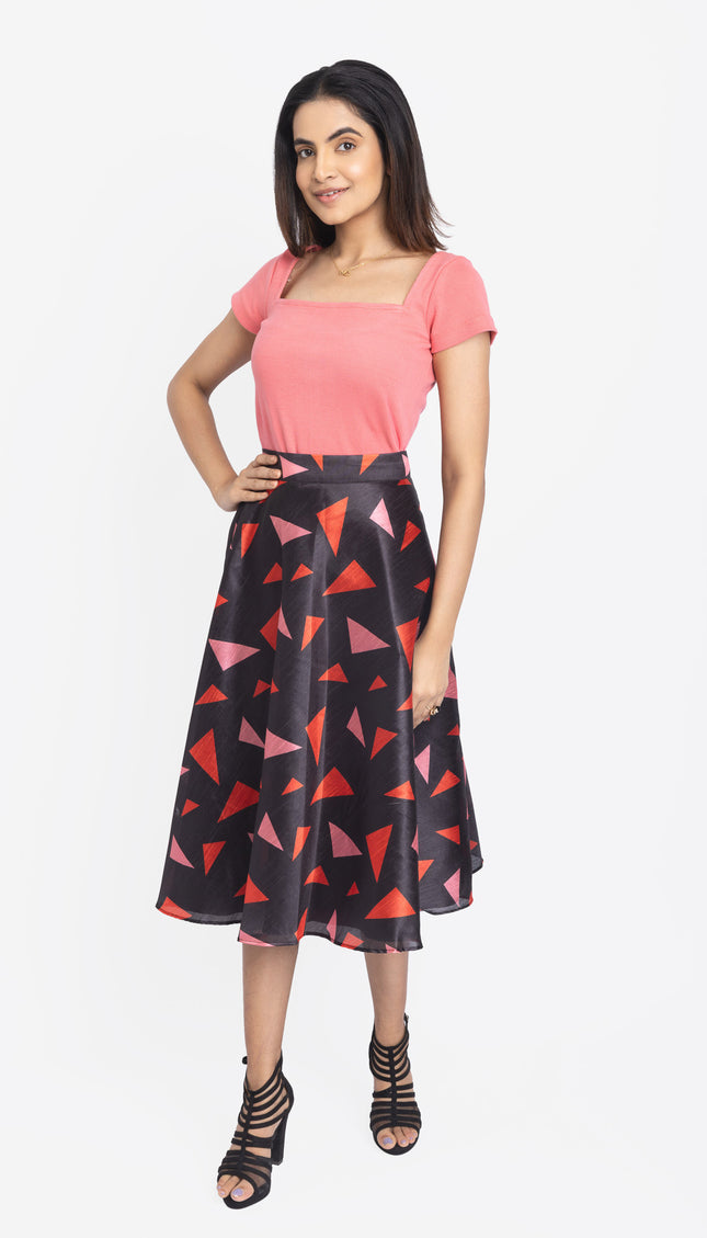 Coral Geometry Fit & Flare Midi Skirt & Top