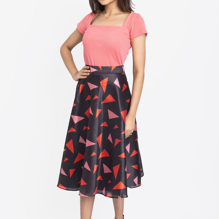 Coral Geometry Fit & Flare Midi Skirt & Top