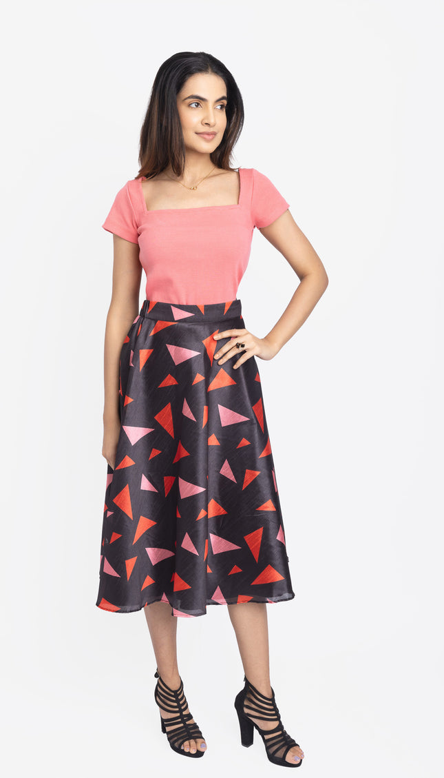 Coral Geometry Fit & Flare Midi Skirt & Top
