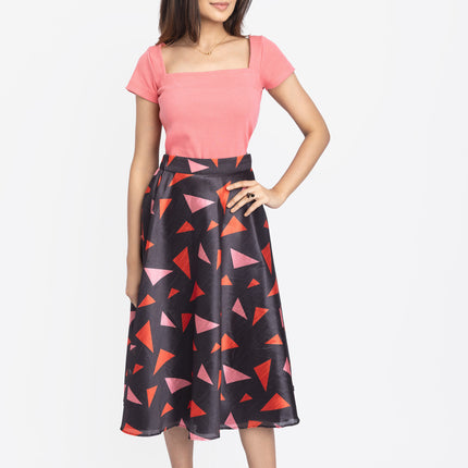Coral Geometry Fit & Flare Midi Skirt & Top