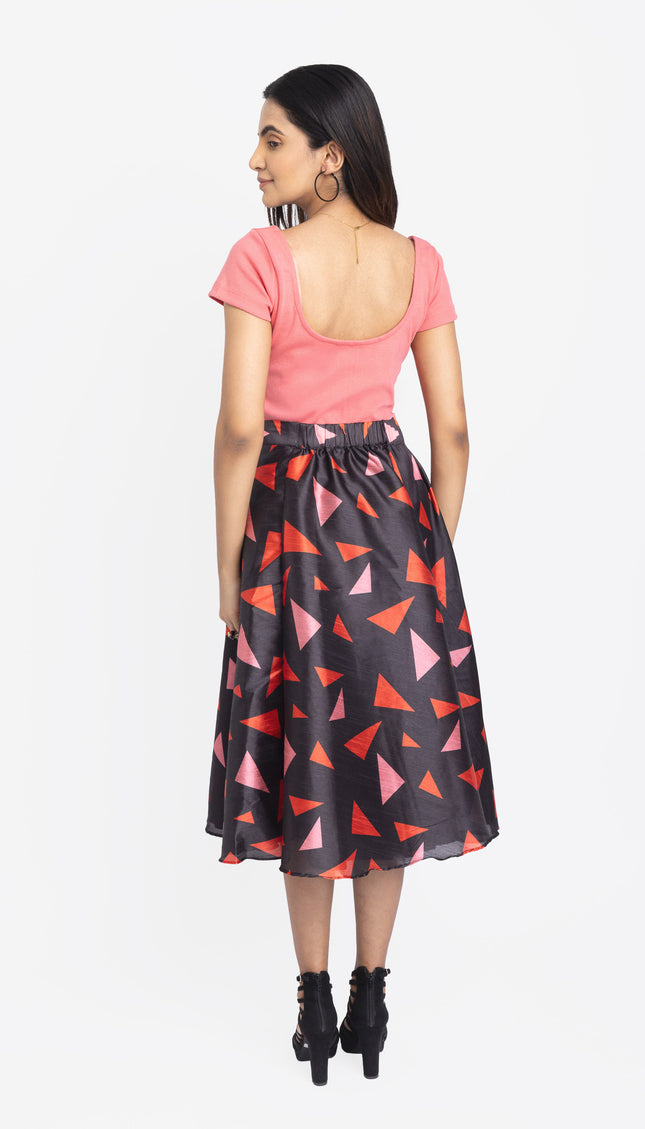Coral Geometry Fit & Flare Midi Skirt & Top