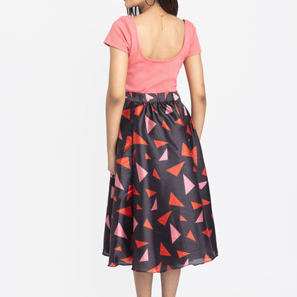 Coral Geometry Fit & Flare Midi Skirt & Top